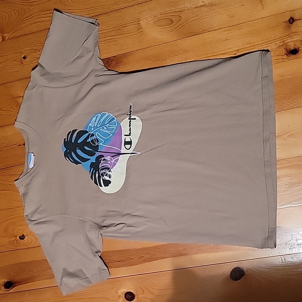 Vintage Champion Tan T-shirt Tropical Palm Leaves Graphic Mens Large